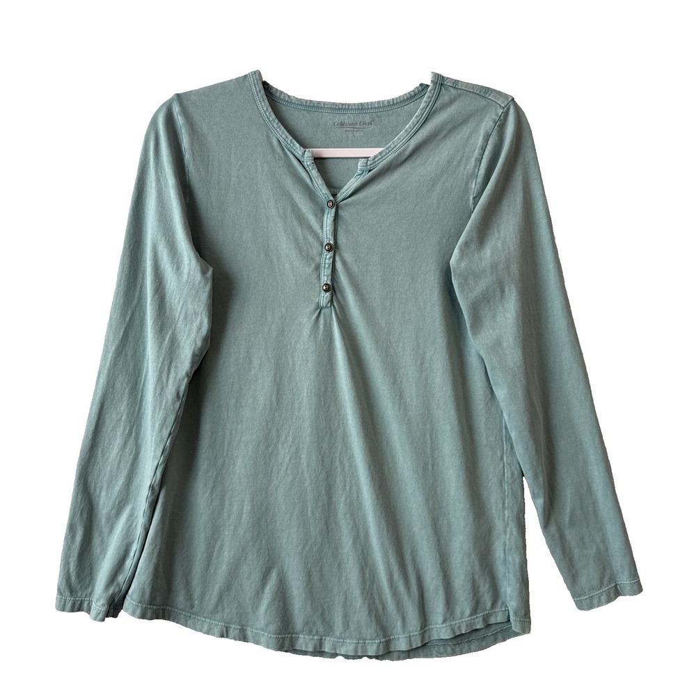 Coldwater‎ Creek Vintage Wash Long Sleeve Pleated Henley Top S Lived In Granola